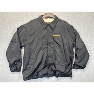 Vintage MVP Havoline Coaches Jacket Mens XXL Black Snap Front Racing Windbreaker
